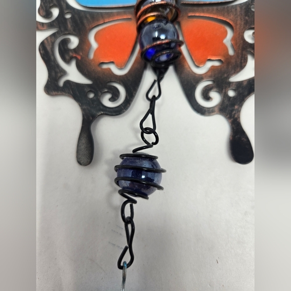 Metal Butterfly Windchime Bell Decorative Marbles Blue Orange Black Cut Out - Picture 11 of 11